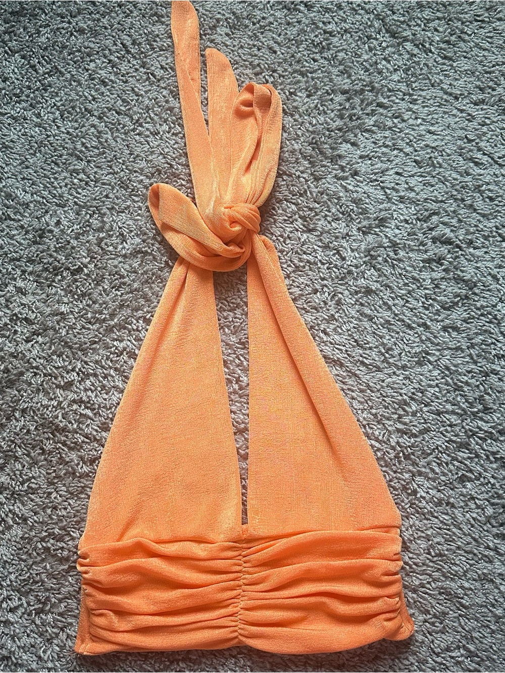Women's Orange Ruched Halter Crop Top